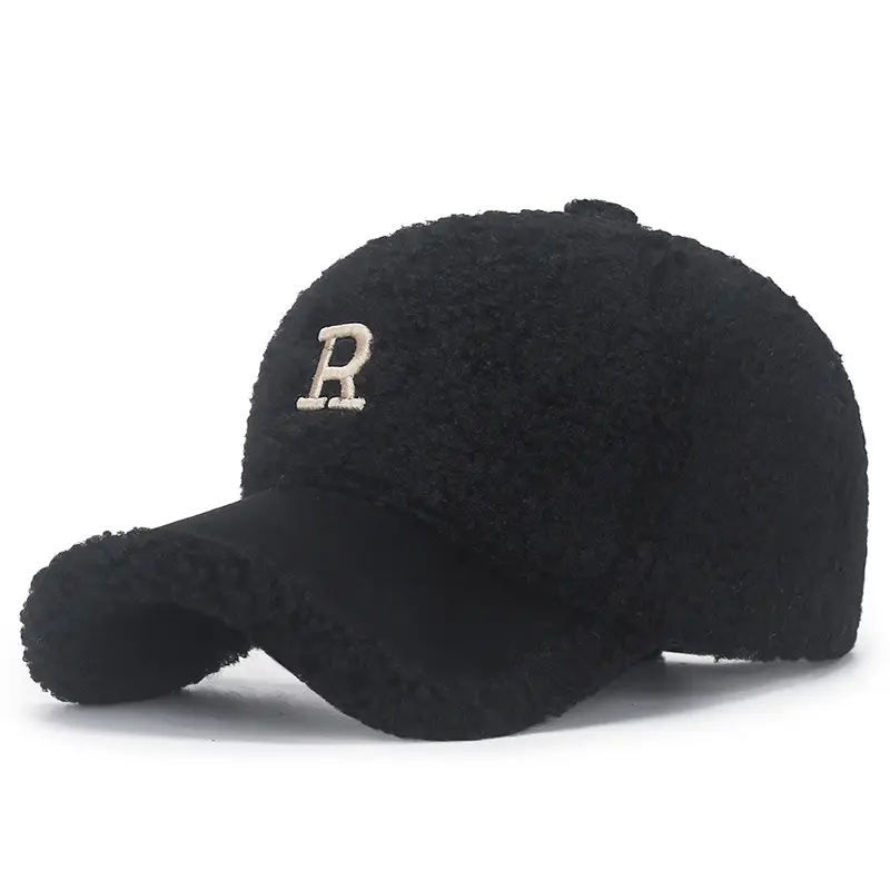 Winter Teddy Velvet Baseball Cap with Embroidered R - Image 3