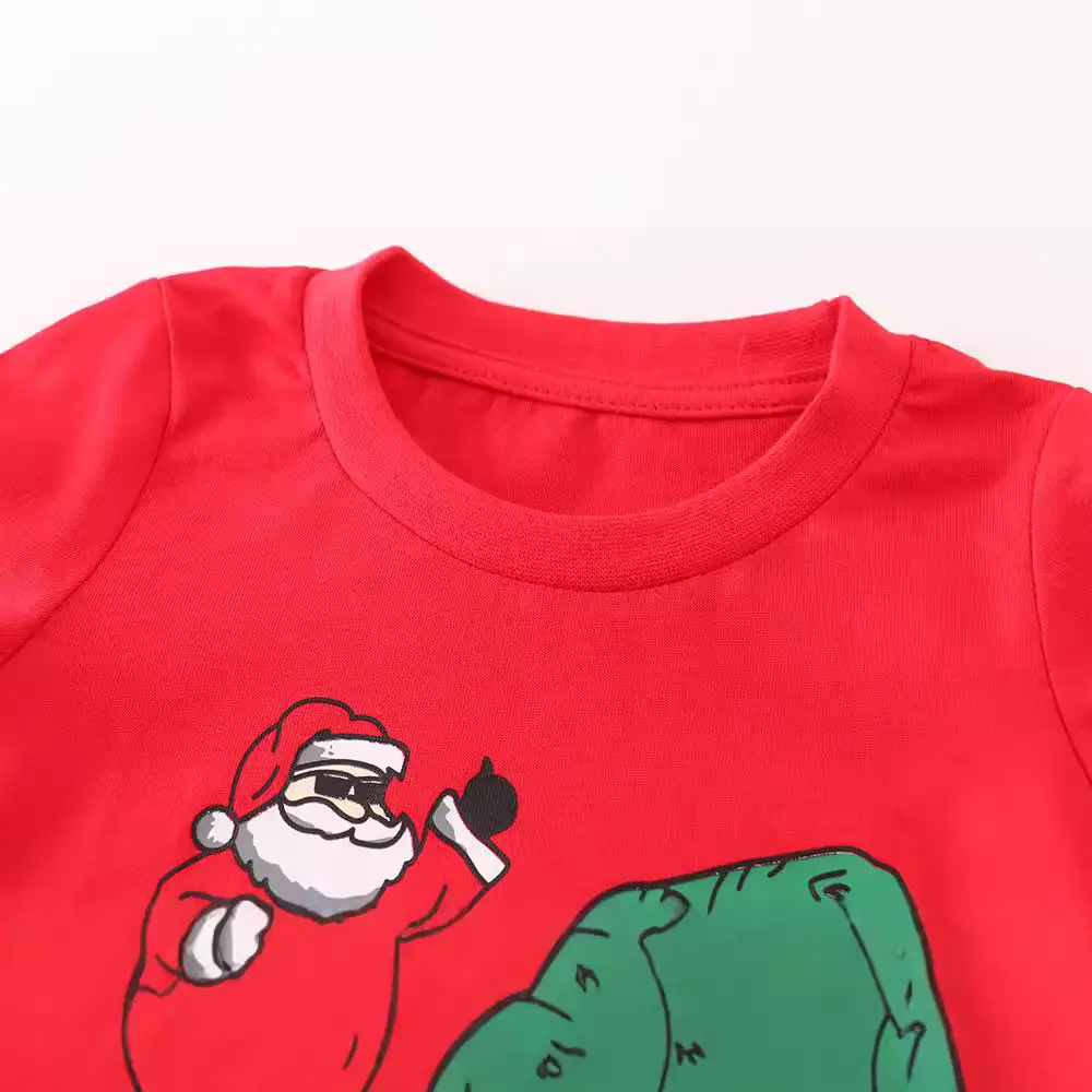 2024 Boys Red Santa T-shirt with T-Rex Print - Image 2