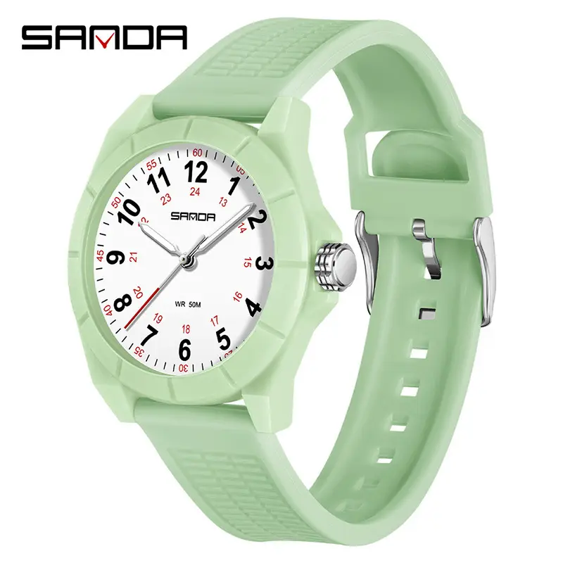 Sanda Green Silicone Water Resistant Watch for Men Women