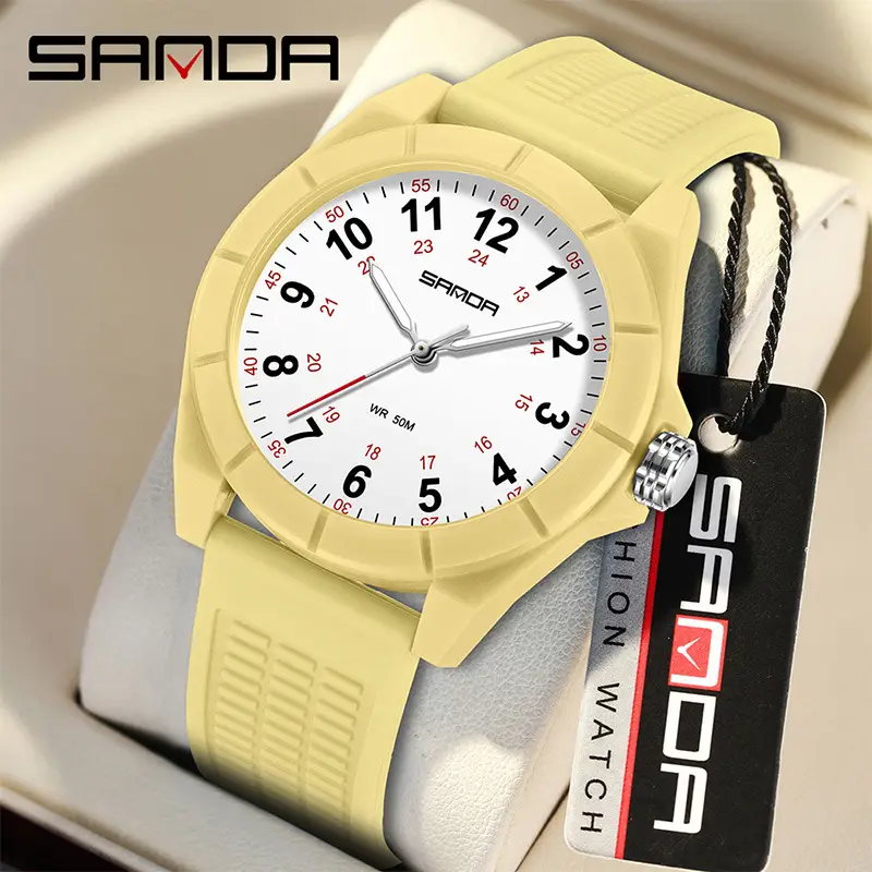 Sanda Green Silicone Water Resistant Watch for Men Women