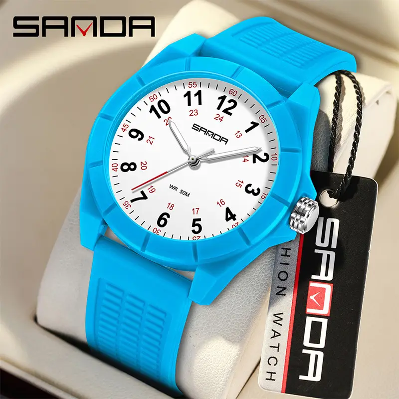 Sanda Green Silicone Water Resistant Watch for Men Women