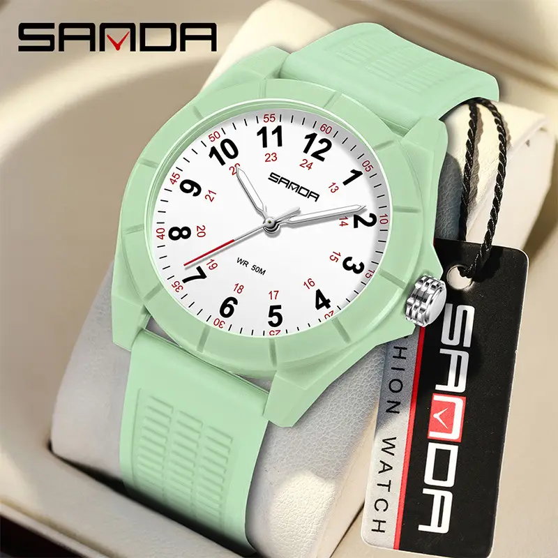 Sanda Green Silicone Water Resistant Watch for Men Women