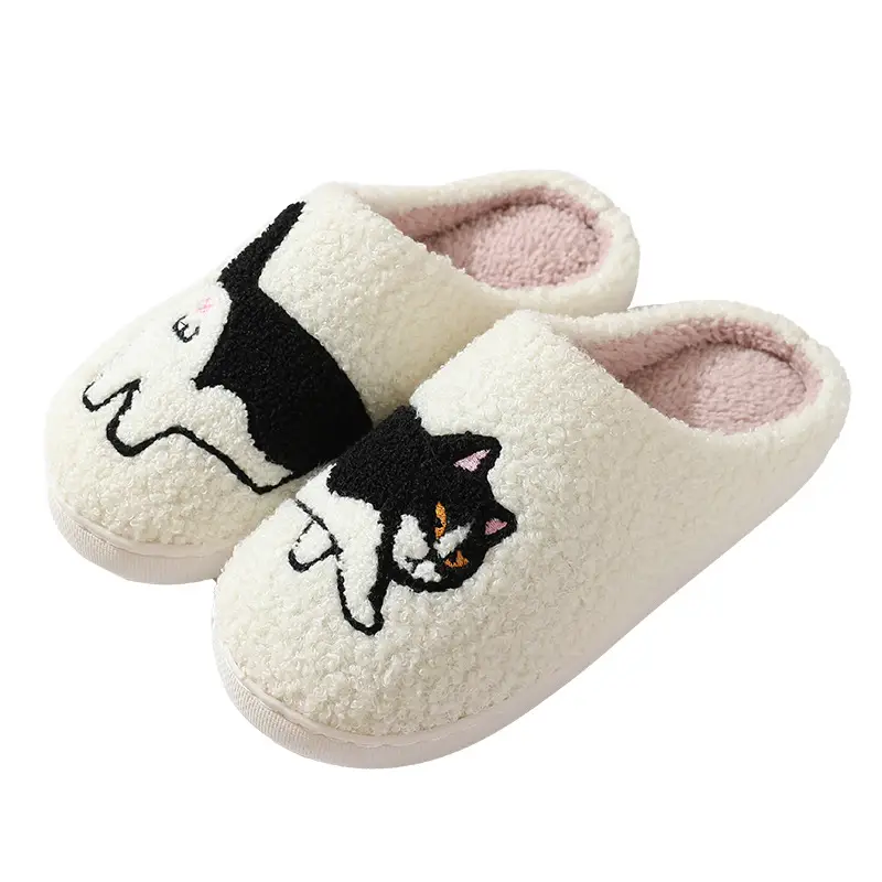 New Comfortable Home Cute Cartoon Kitten Winter Cotton Slippers for Men and Women Couple Warm Indoor Cotton Slippers