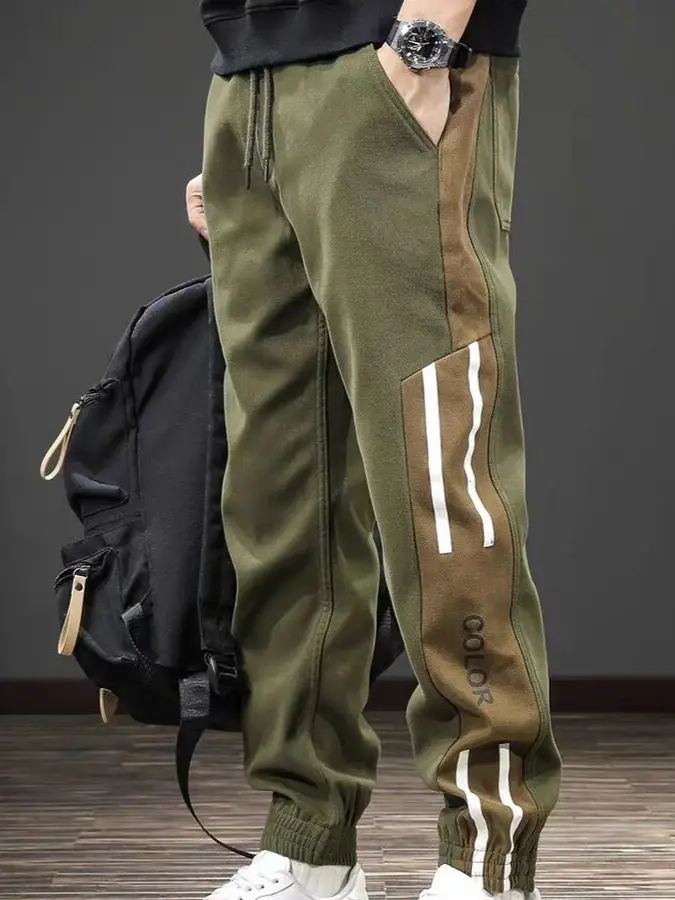 Men Casual Leg Bunch Pants Black Brown White Loose Slimming - Image 5