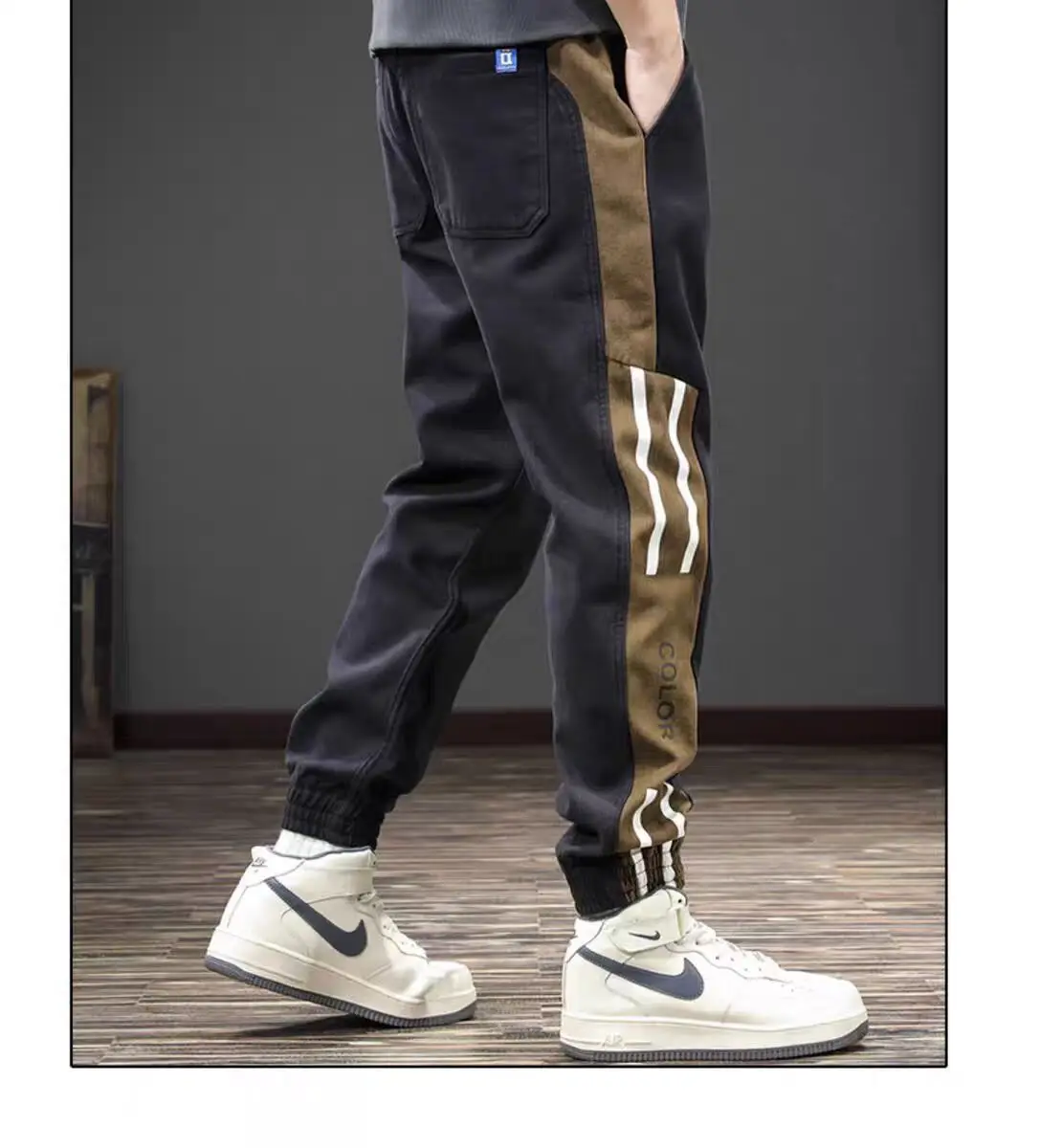Men Casual Leg Bunch Pants Black Brown White Loose Slimming — feature 8