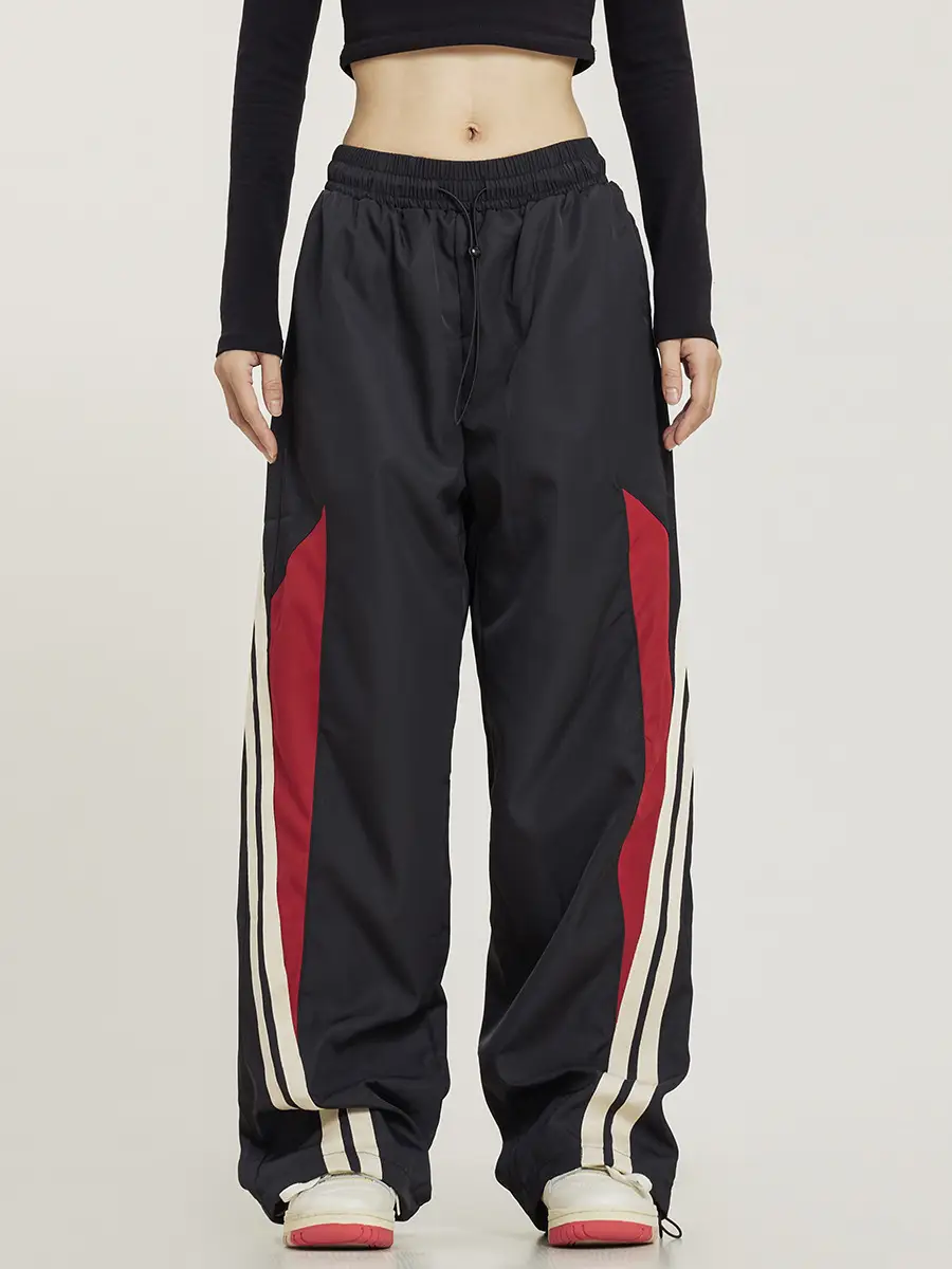 Men Black Red White Track Pants with Side Stripes - Image 3