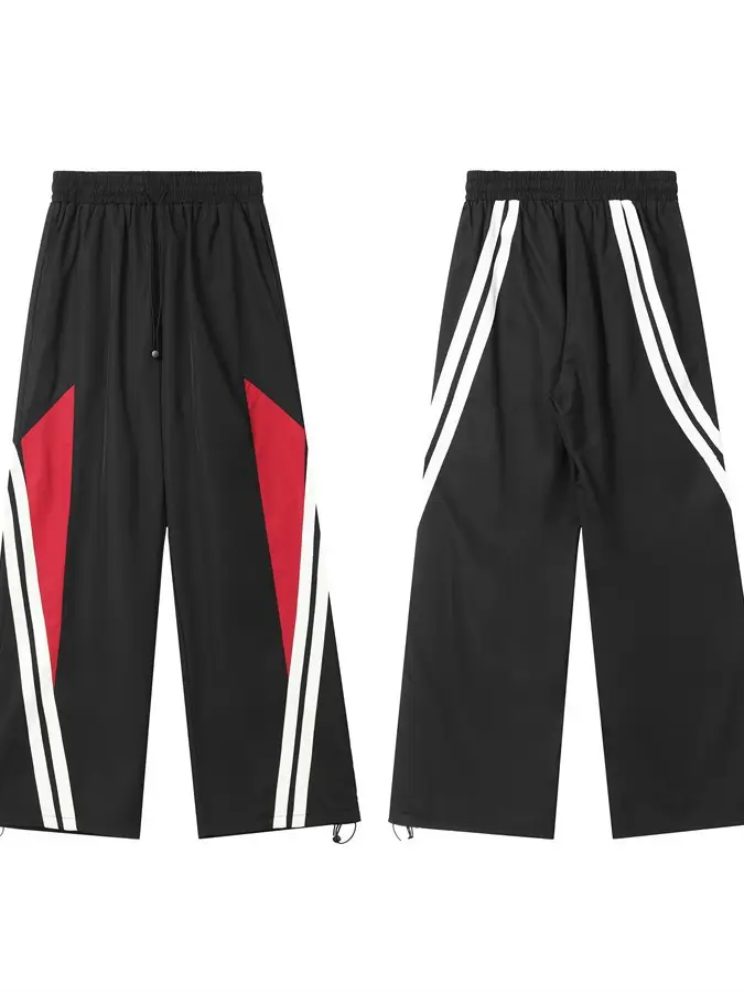Men Black Red White Track Pants with Side Stripes - Image 5