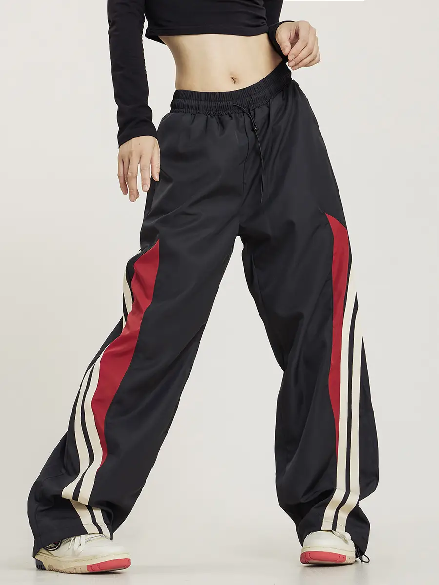 Men Black Red White Track Pants with Side Stripes — feature 5