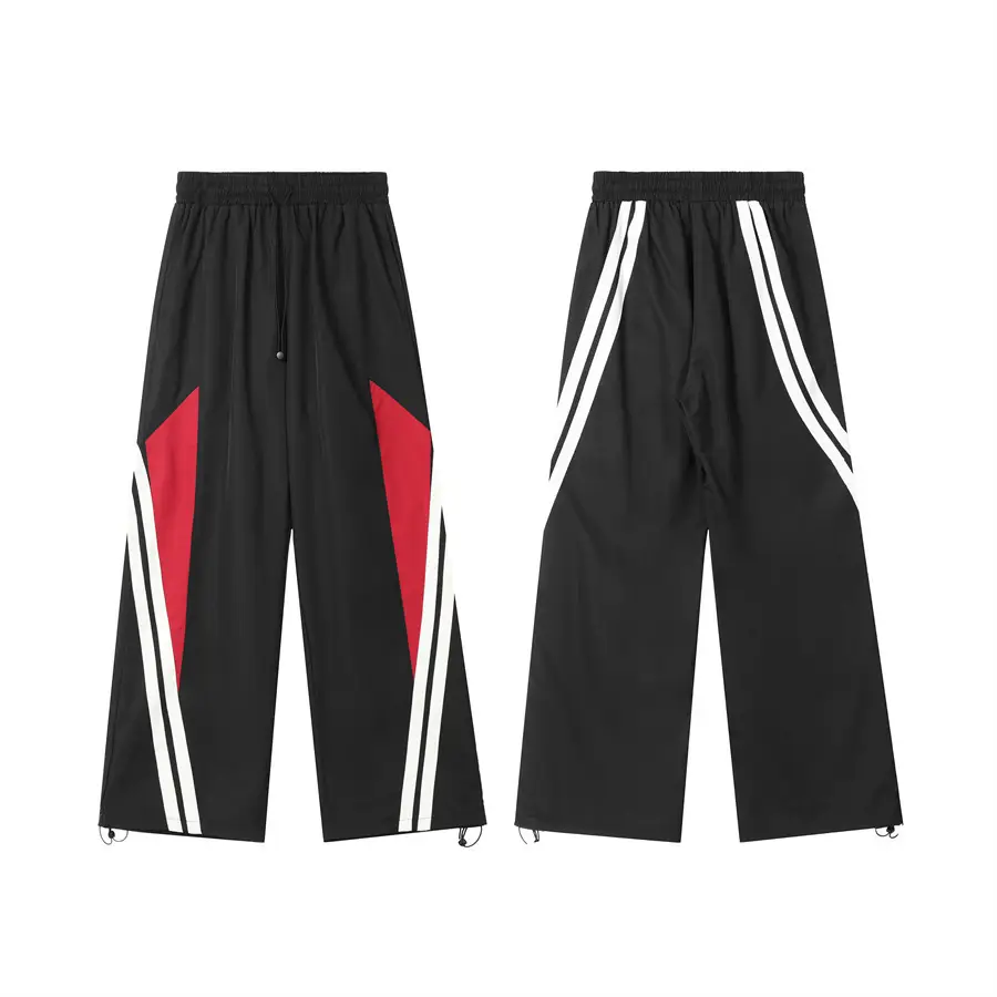 Men Black Red White Track Pants with Side Stripes — feature 7