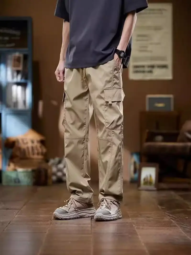 Men Ice Silk Paratrooper Pants Large Summer Loose Straight Leg