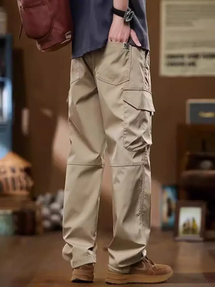 Men Ice Silk Paratrooper Pants Large Summer Loose Straight Leg