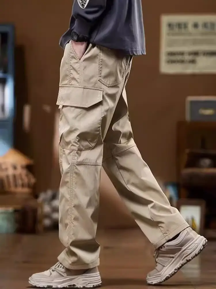 Men Ice Silk Paratrooper Pants Large Summer Loose Straight Leg
