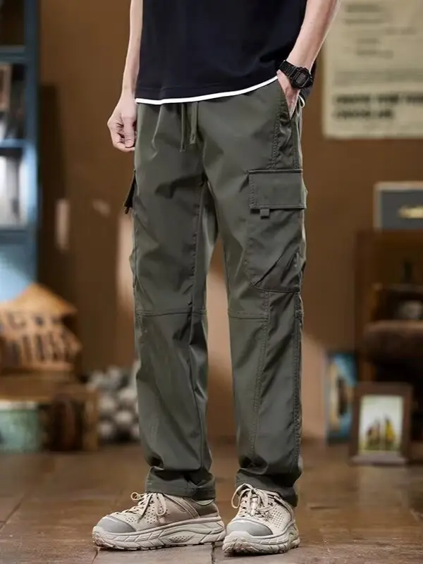 Men Ice Silk Paratrooper Pants Large Summer Loose Straight Leg