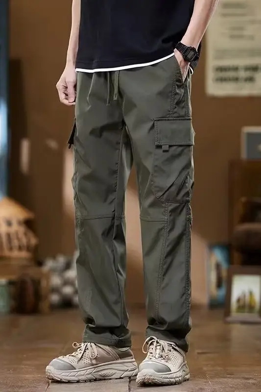 Men Ice Silk Paratrooper Pants Large Summer Loose Straight Leg — feature 23