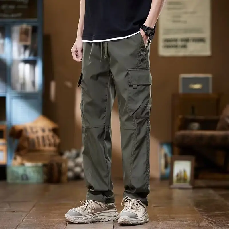 Men Ice Silk Paratrooper Pants Large Summer Loose Straight Leg
