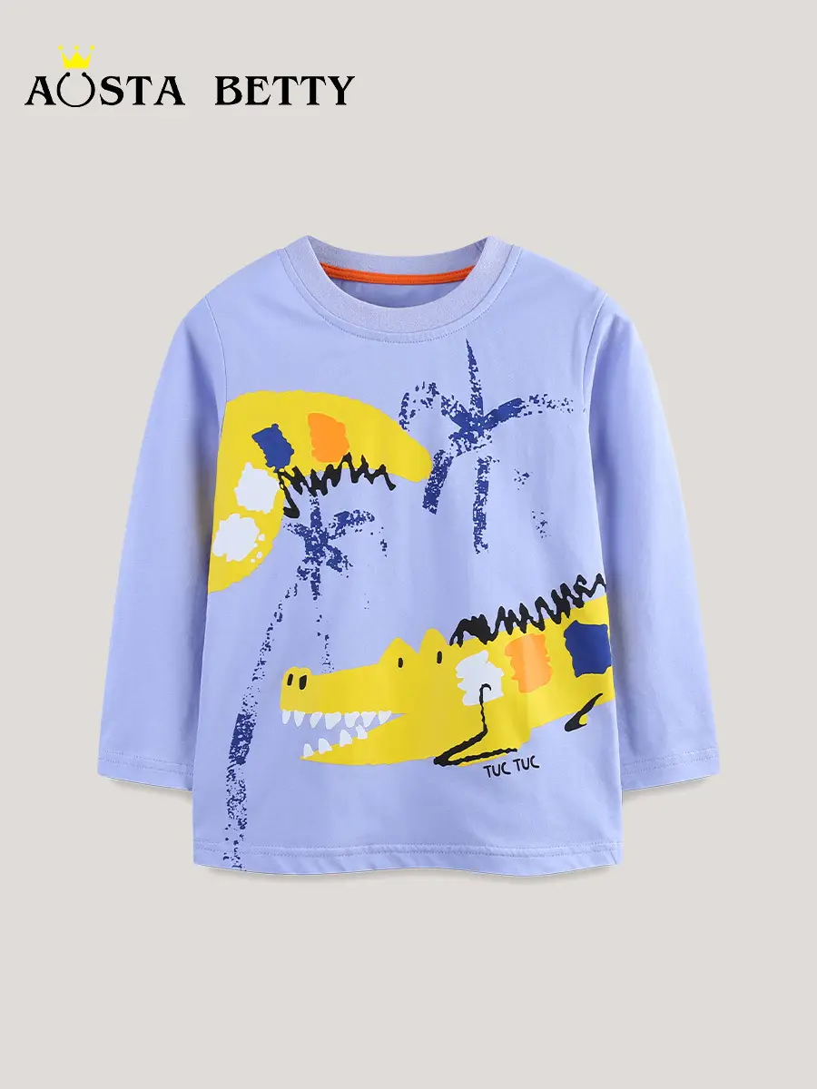 Children's Printed Cotton T-Shirt Light Blue Long Sleeve - Image 2