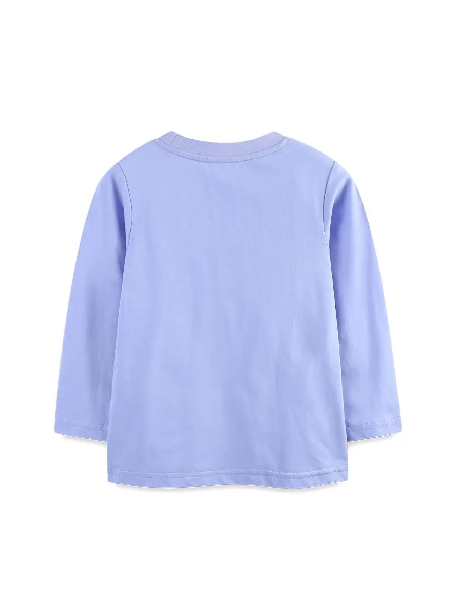 Children's Printed Cotton T-Shirt Light Blue Long Sleeve - Image 3