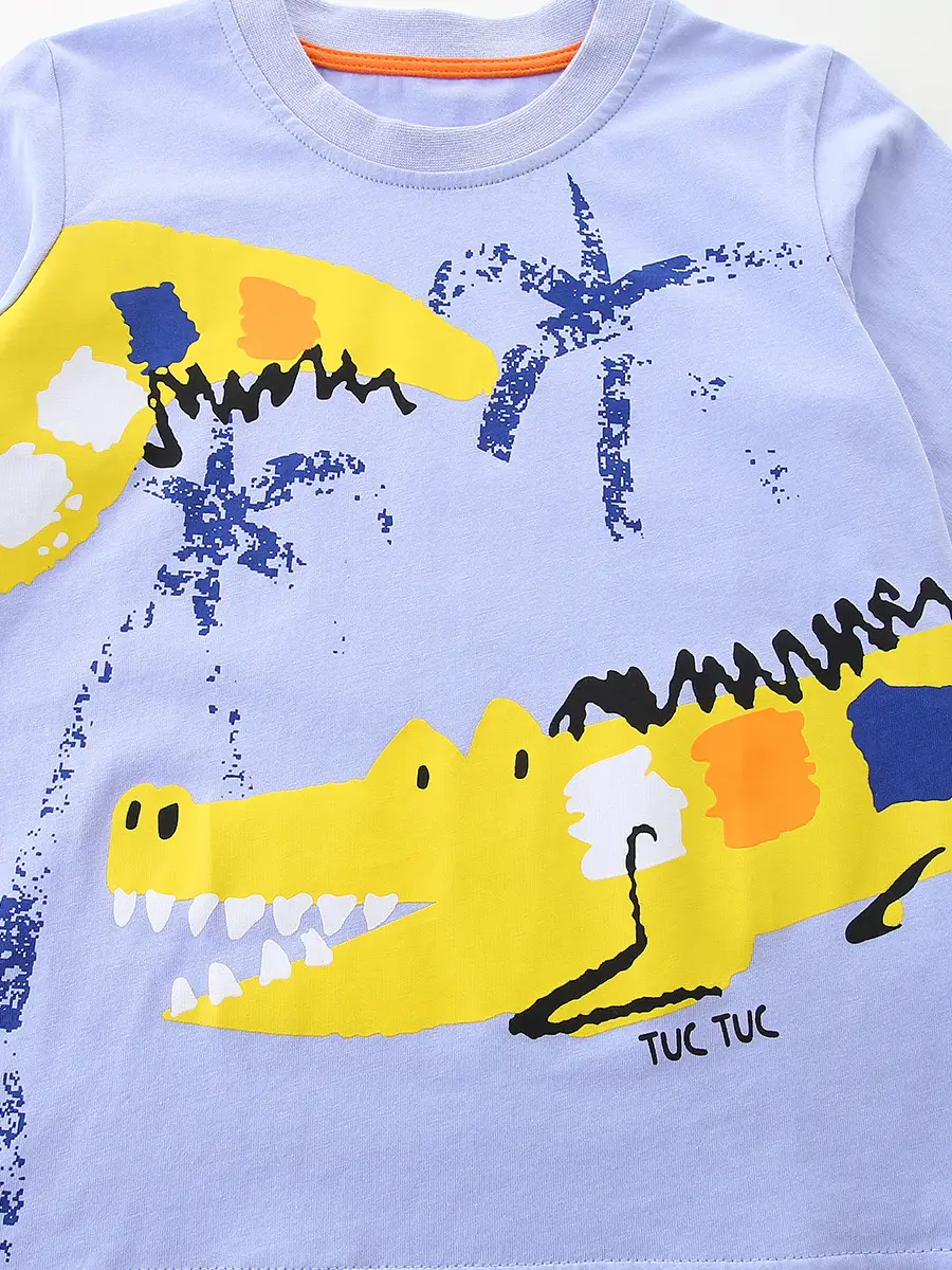 Children's Printed Cotton T-Shirt Light Blue Long Sleeve - Image 4