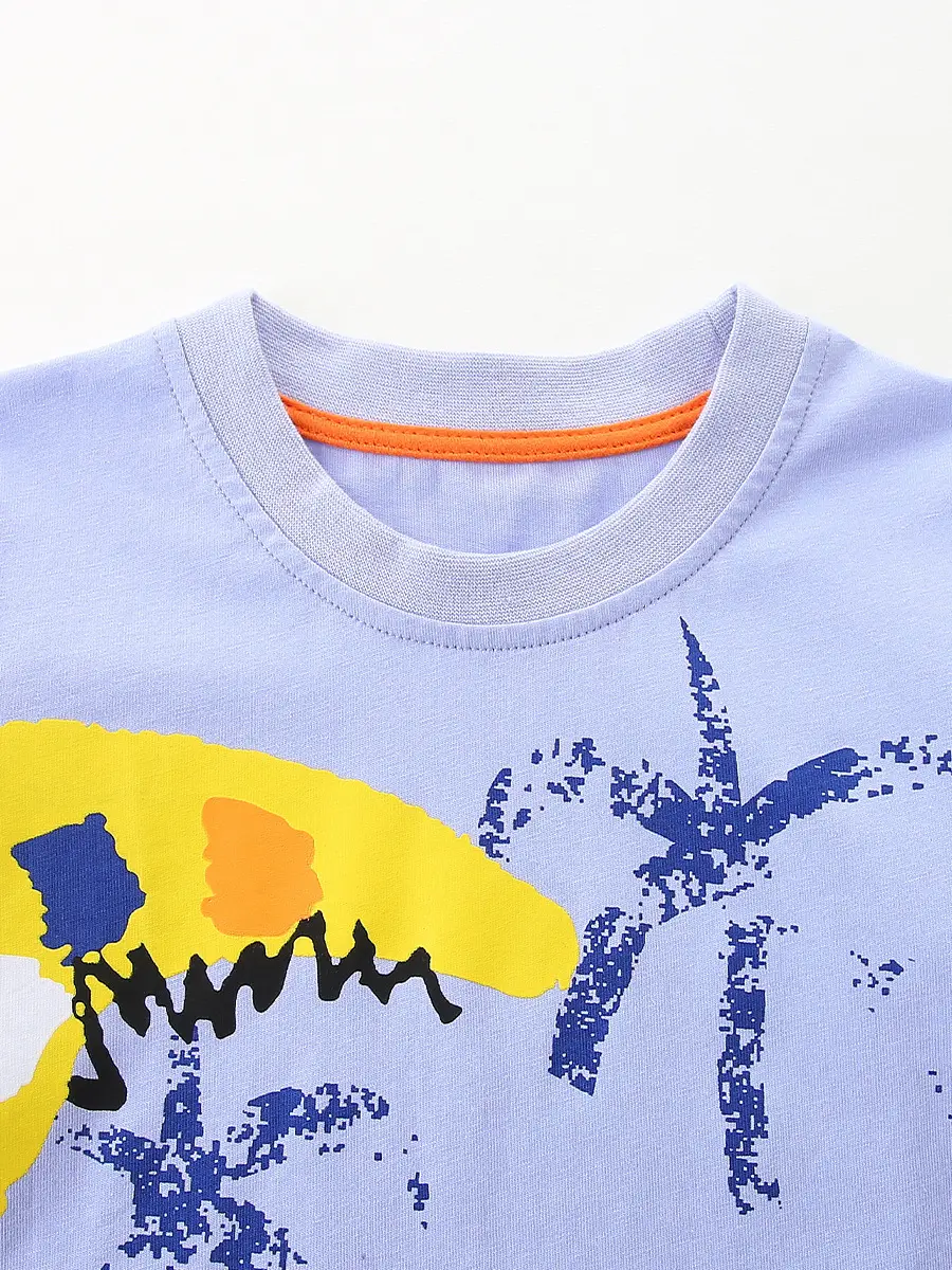 Children's Printed Cotton T-Shirt Light Blue Long Sleeve - Image 5