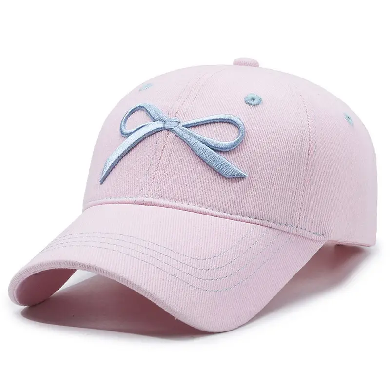 Women Casual Bow Denim Baseball Cap White - Image 7