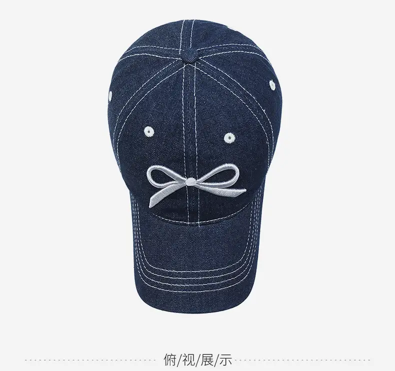 Women Casual Bow Denim Baseball Cap White — feature 12