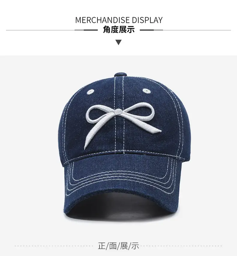 Women Casual Bow Denim Baseball Cap White — feature 8