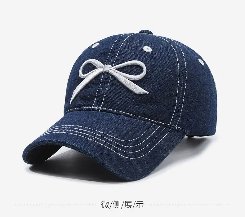 Women Casual Bow Denim Baseball Cap White — feature 9