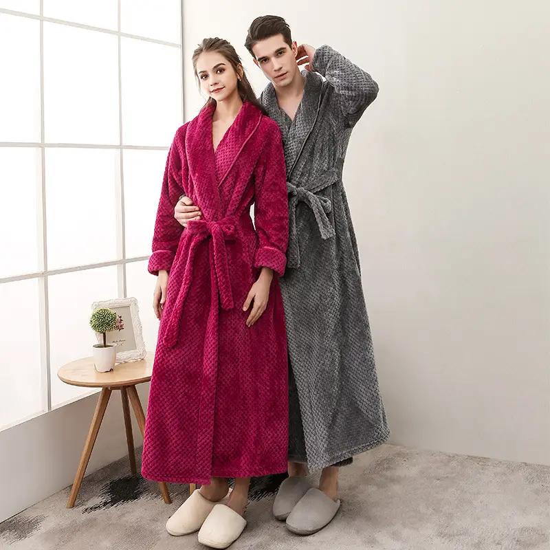 Purple Flannel Nightgown for Couple Plus Size Velvet Bathrobe - Image 11