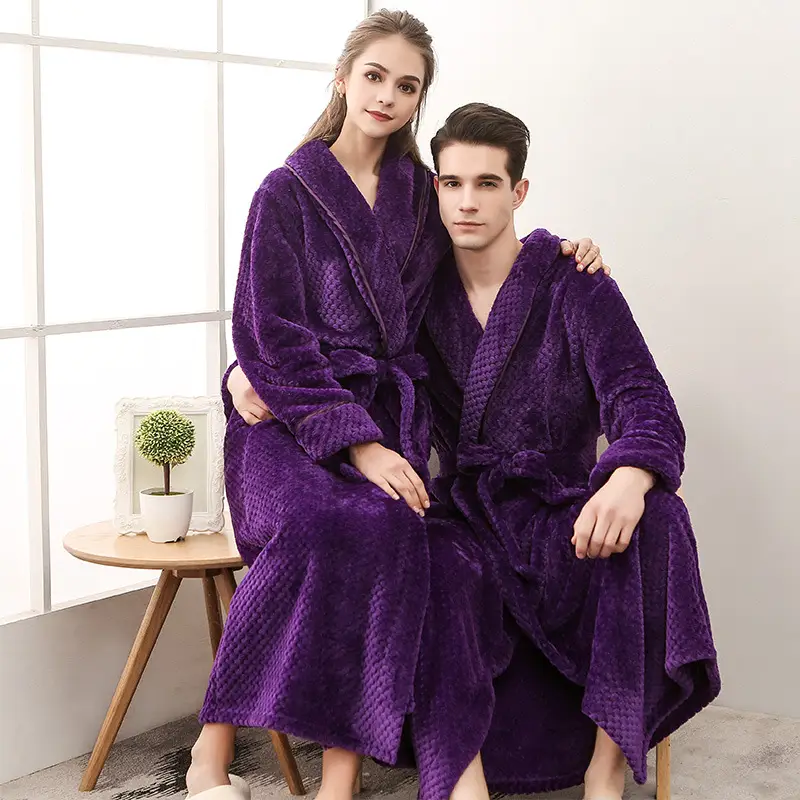 Purple Flannel Nightgown for Couple Plus Size Velvet Bathrobe - Image 12