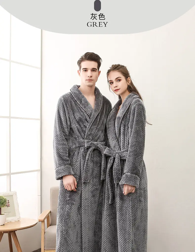 Purple Flannel Nightgown for Couple Plus Size Velvet Bathrobe — feature 11