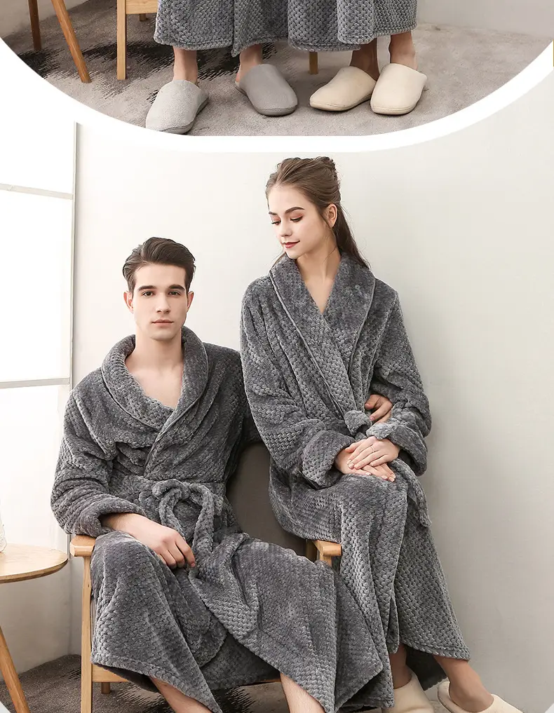 Purple Flannel Nightgown for Couple Plus Size Velvet Bathrobe — feature 12