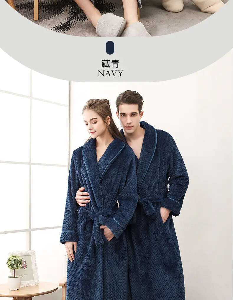 Purple Flannel Nightgown for Couple Plus Size Velvet Bathrobe — feature 13