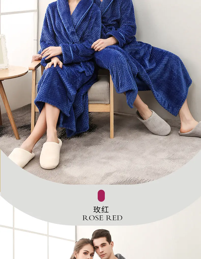 Purple Flannel Nightgown for Couple Plus Size Velvet Bathrobe — feature 19