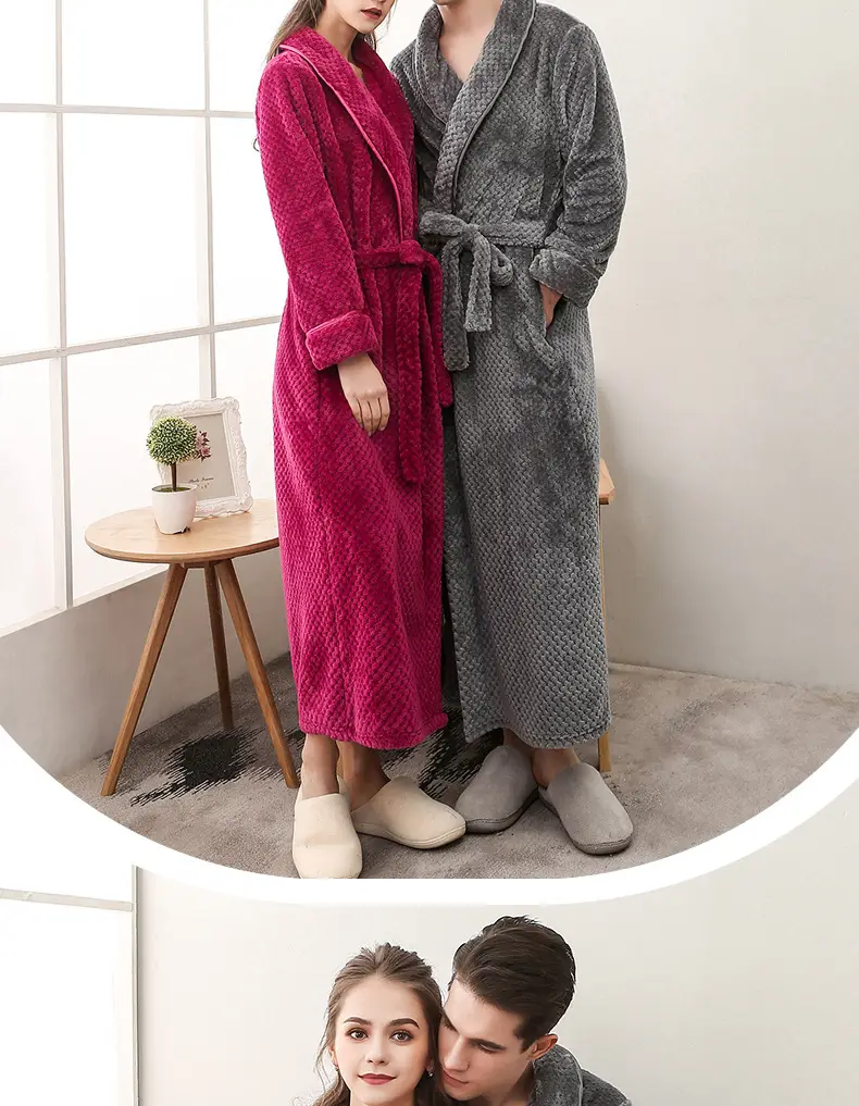 Purple Flannel Nightgown for Couple Plus Size Velvet Bathrobe — feature 20