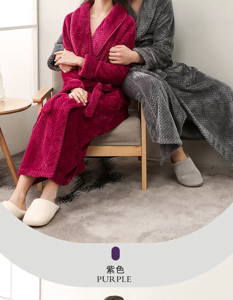 Purple Flannel Nightgown for Couple Plus Size Velvet Bathrobe — feature 21