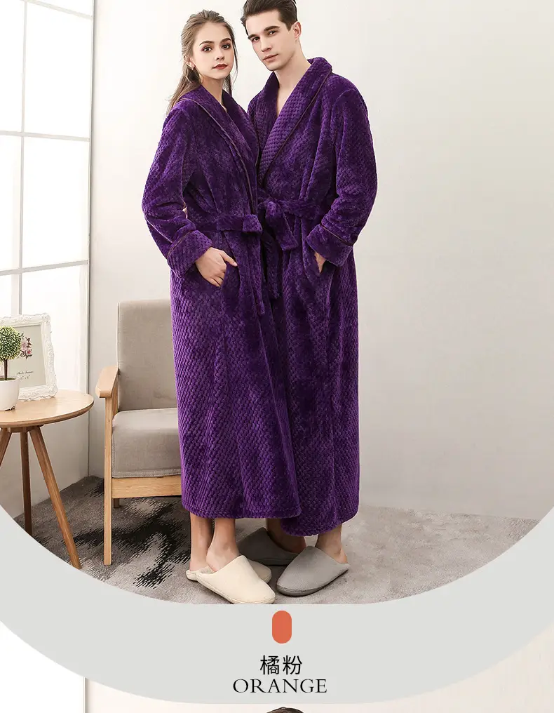 Purple Flannel Nightgown for Couple Plus Size Velvet Bathrobe — feature 22