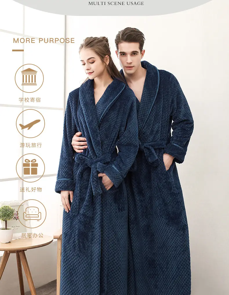 Purple Flannel Nightgown for Couple Plus Size Velvet Bathrobe — feature 3