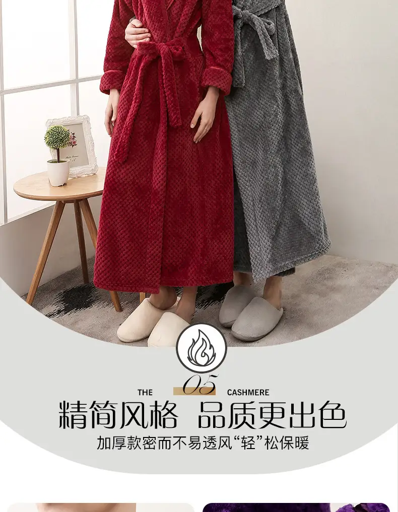 Purple Flannel Nightgown for Couple Plus Size Velvet Bathrobe — feature 7