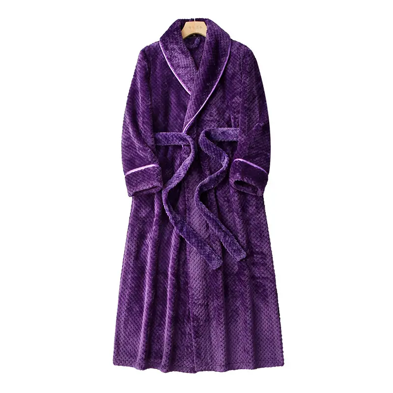 Purple Flannel Nightgown for Couple Plus Size Velvet Bathrobe - Image 4