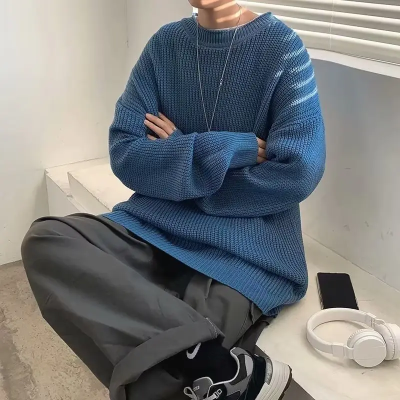 Men's Knit Sweater Winter Wear Brown Loose Fit — feature 11