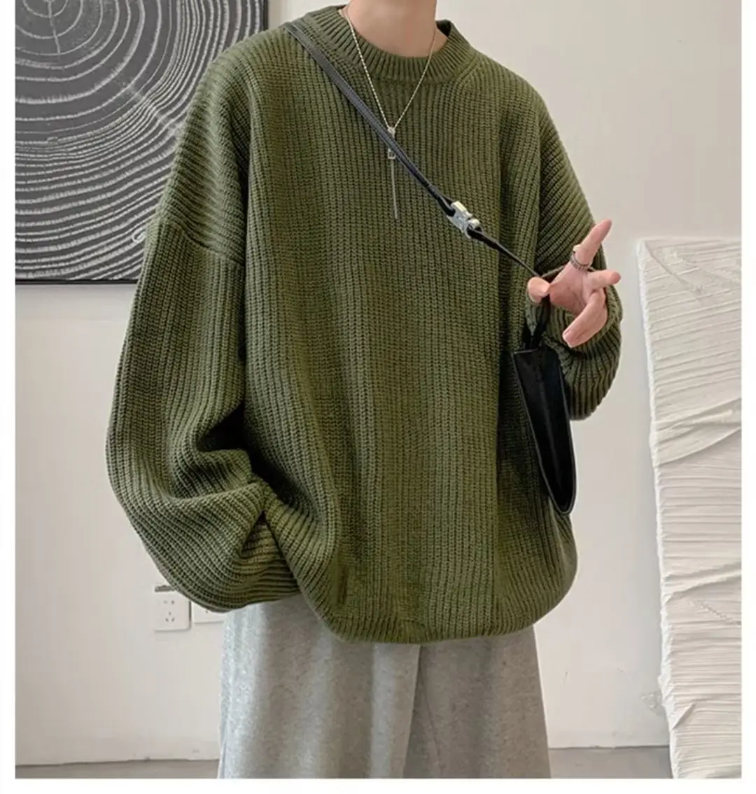 Men's Knit Sweater Winter Wear Brown Loose Fit — feature 15