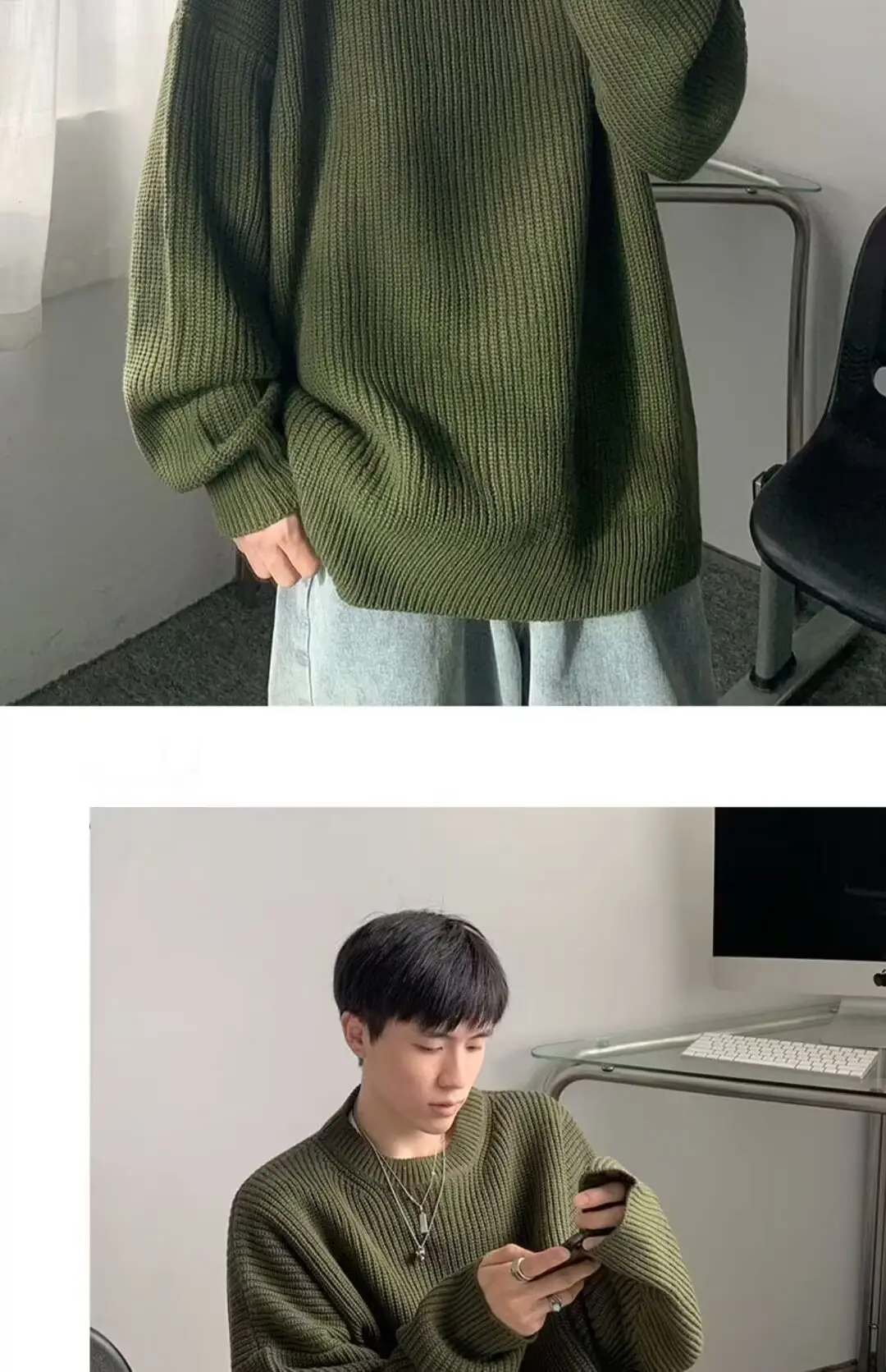 Men's Knit Sweater Winter Wear Brown Loose Fit — feature 18