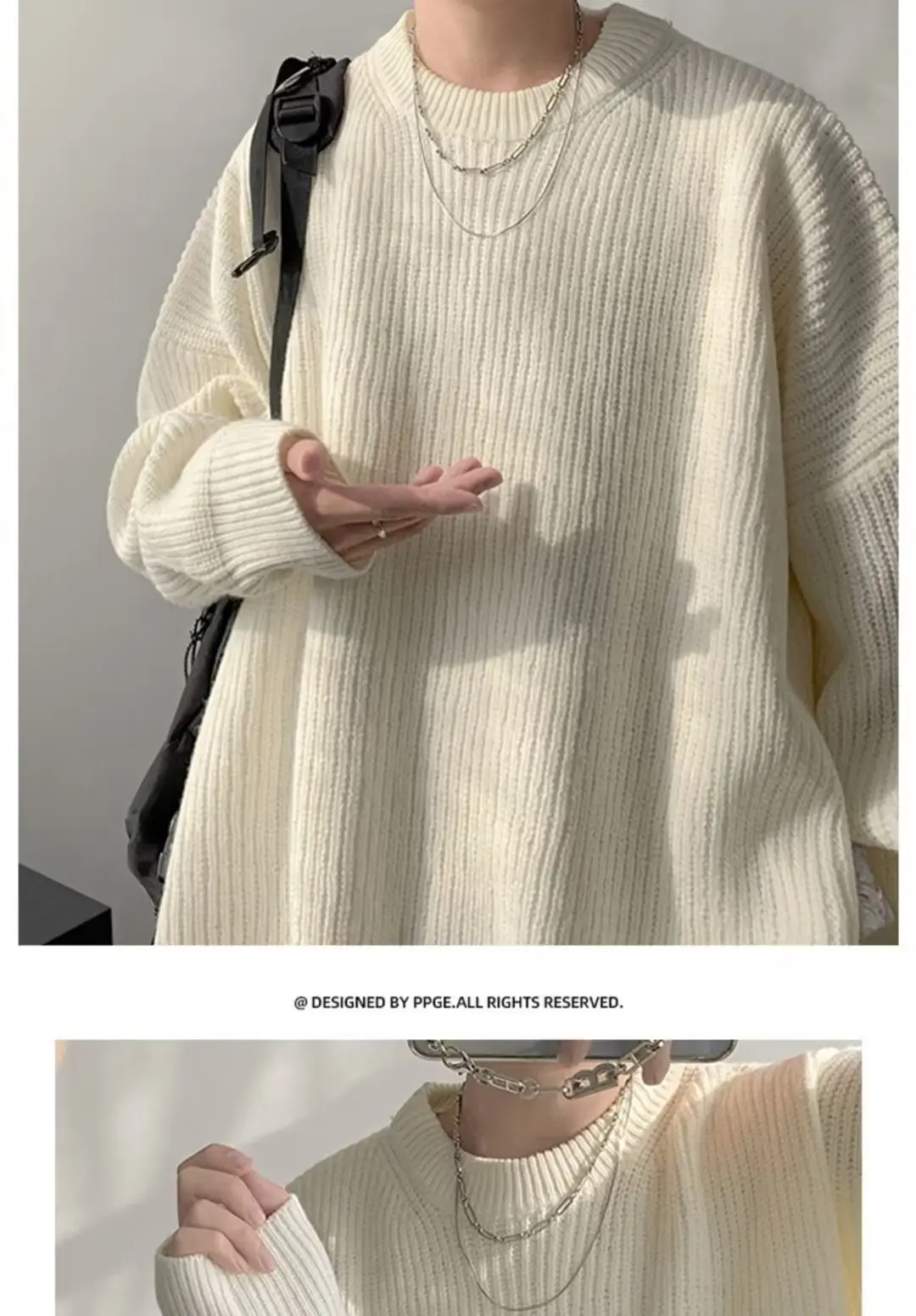 Men's Knit Sweater Winter Wear Brown Loose Fit — feature 21