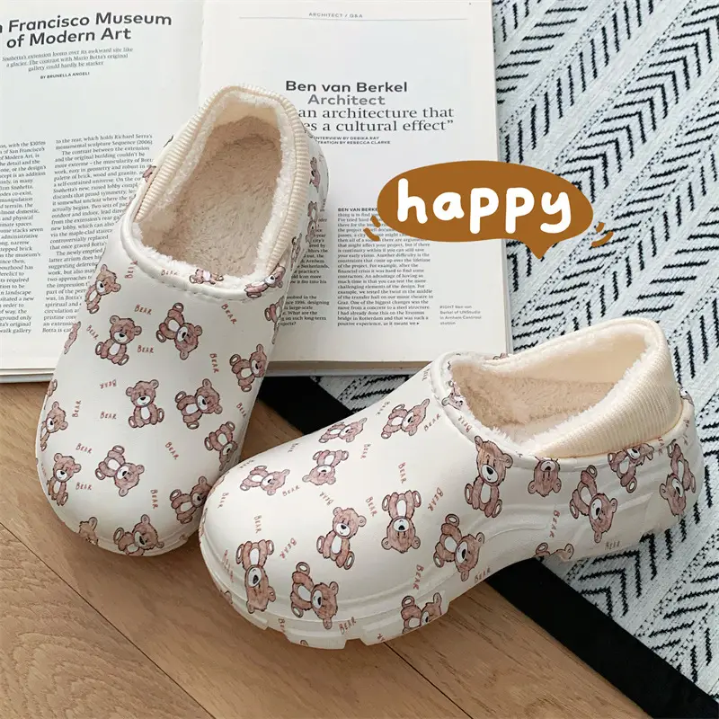 Thickened Winter Cute Cotton Slippers, New Soft-Soled Closed-Back Warm Non-Slip Maternity Postpartum Thick-Soled Surgical Cotton Shoes