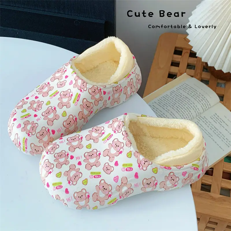 Thickened Winter Cute Cotton Slippers, New Soft-Soled Closed-Back Warm Non-Slip Maternity Postpartum Thick-Soled Surgical Cotton Shoes