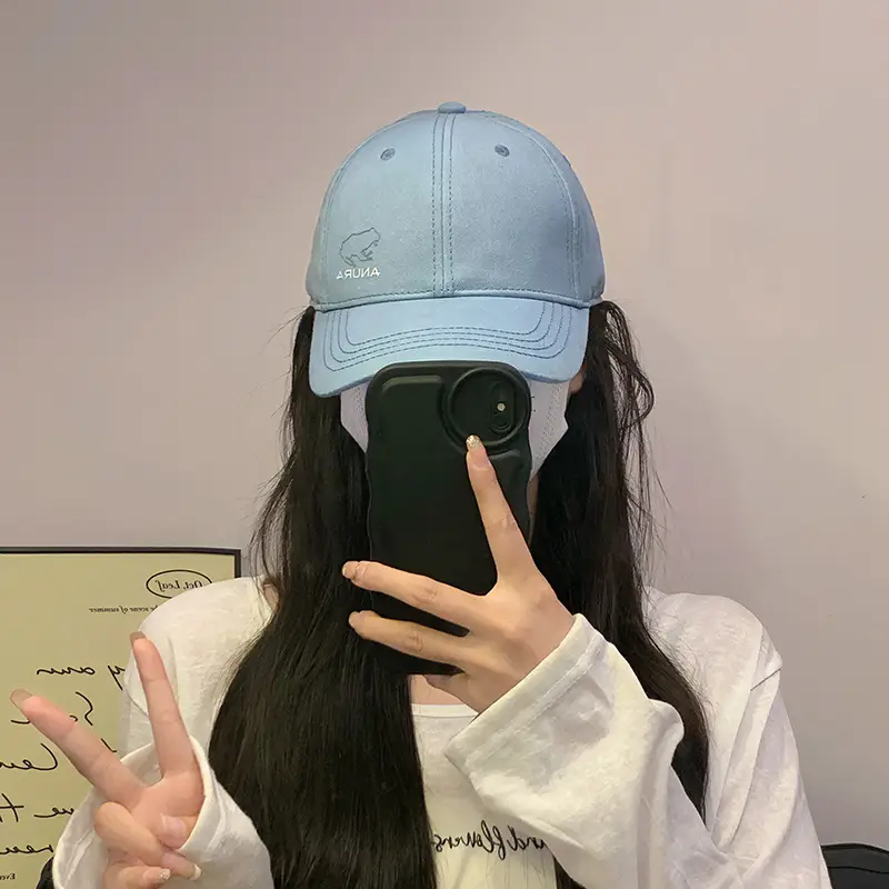 2026 Women Blue Baseball Cap Face Mask Sun Hat Large Circumference Korean Style - Image 5