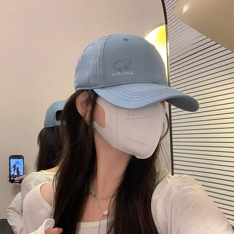 2026 Women Blue Baseball Cap Face Mask Sun Hat Large Circumference Korean Style - Image 6