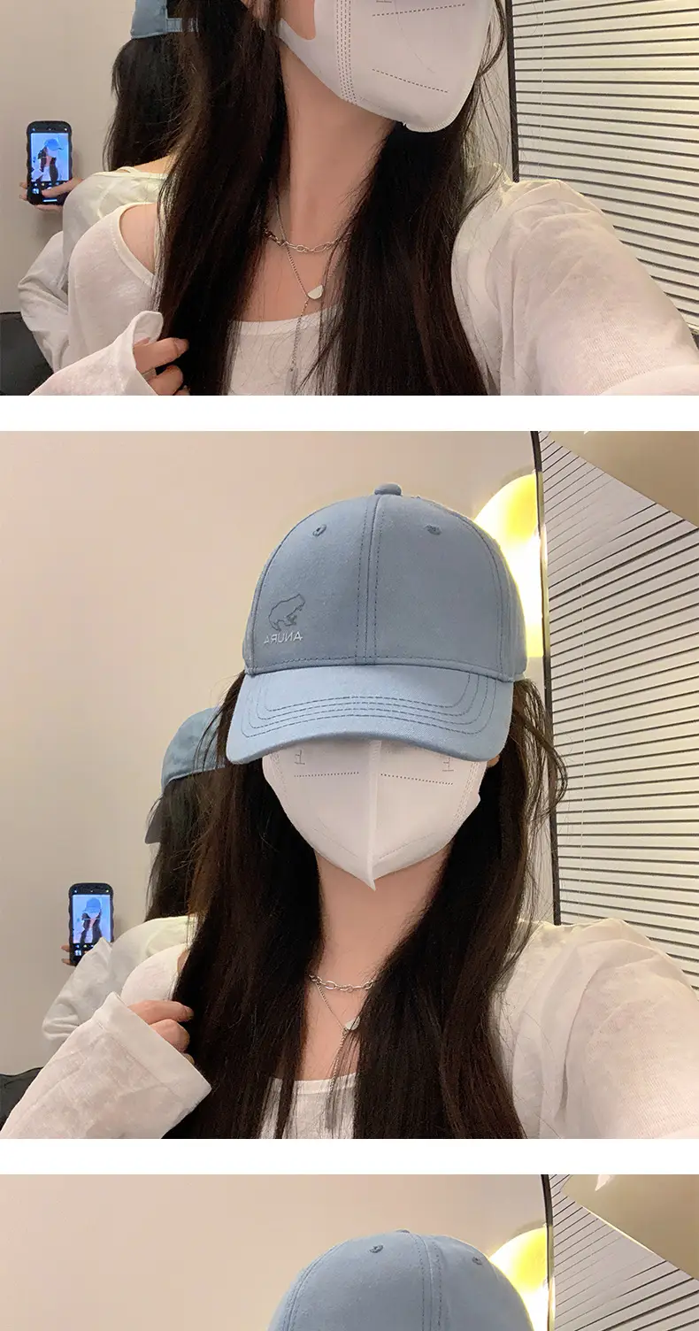 2026 Women Blue Baseball Cap Face Mask Sun Hat Large Circumference Korean Style — feature 2