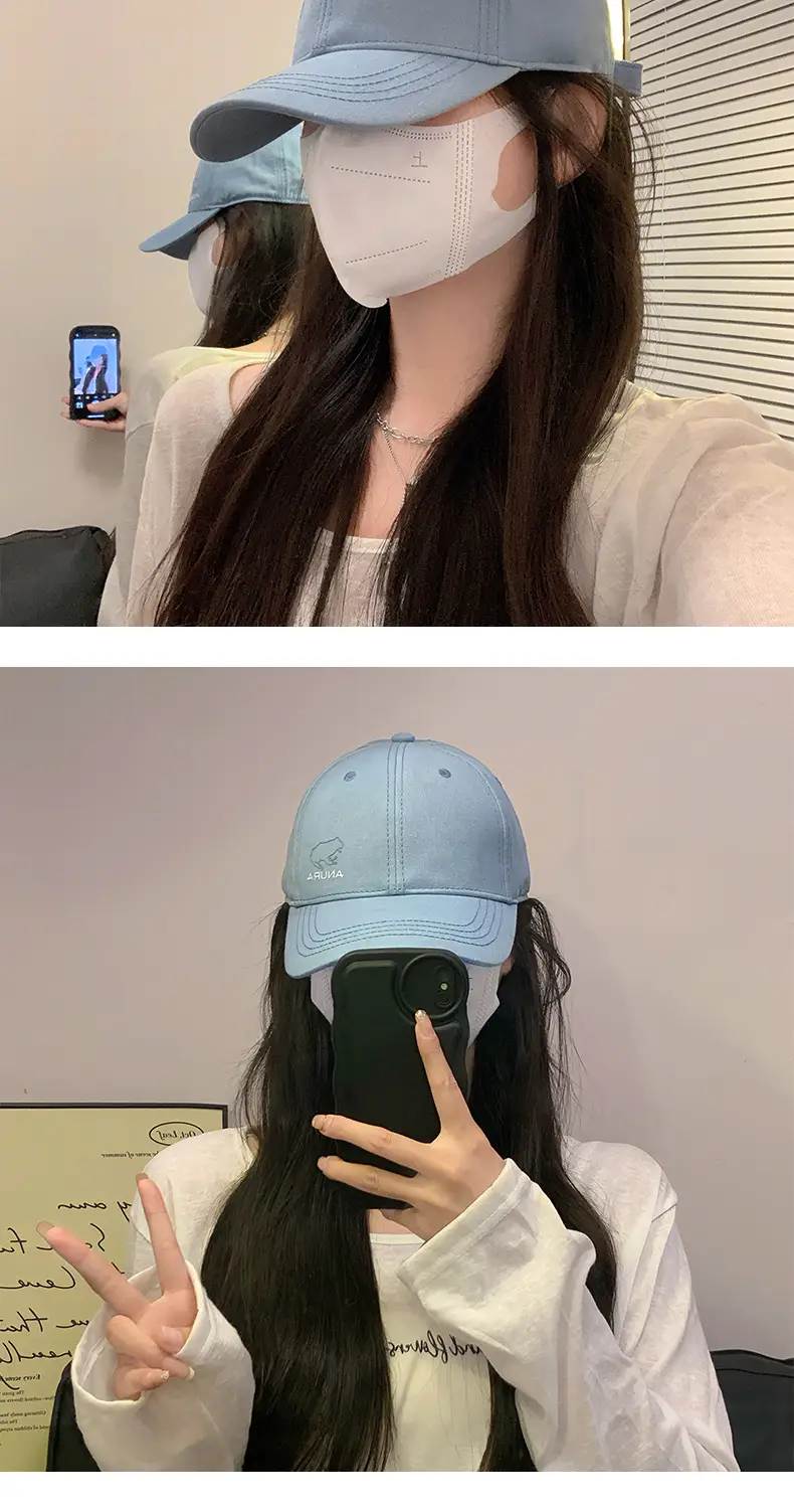 2026 Women Blue Baseball Cap Face Mask Sun Hat Large Circumference Korean Style — feature 3