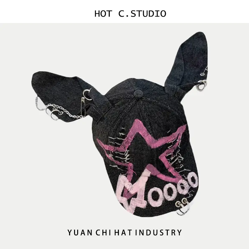 Punk Rabbit Ears Baseball Cap with Graffiti Design - Image 4